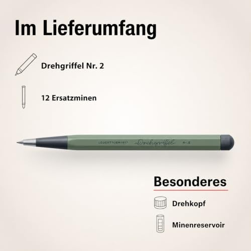 LEUCHTTURM1917 - Drehgriffel Mechanical Pencil - Refillable Writing Stylus with 0.7 mm HB Graphite Lead (Olive)