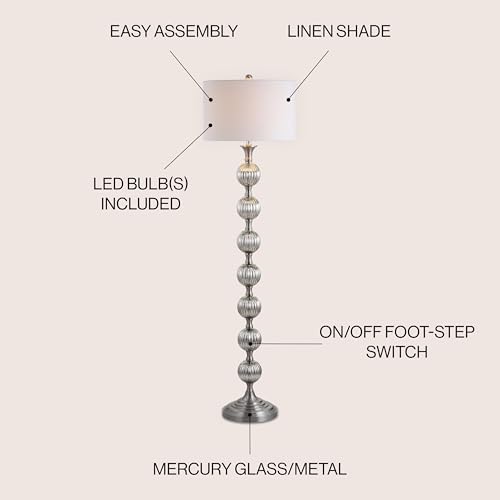 JONATHAN Y Oslo Floor Lamp 60.5" Glass Metal LED, Mercury Silver