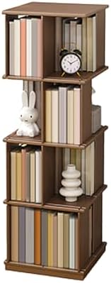 GAMAK Rotating Bookshelf Kids 360 Display 3-4 Tier Revolving Bookcase with Brake Wheels Floor Standing Bookcase Narrow Bookshelf for Small Spaces Natural Wood (Color : Walnut, Size : Moving_Four)