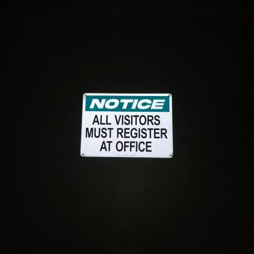 TRADESAFE All Visitors Must Register At Office - Aluminum Safety Sign, Quick Install Signs for Business, Light Reflective, UV-Resistant 14” X 10” Visitor Sign In Metal Signs