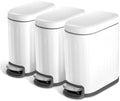 Home Zone Living 3-Pack 1.3 Gallon Small White Bathroom Trash Can with Lid and Step Pedal, Stainless Steel Wastebasket with Slim Ribbed Design for Home and Office, 5 Liters