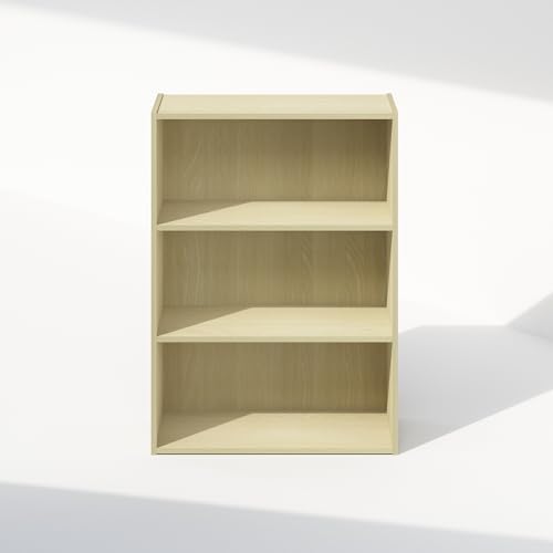 Furinno Simple Book Shelf, 3-Tier Bookshelf, Storage Shelves Bookcase, 9.7 x 23.7 x 31.5, for Living Room, Bedroom, Home Office, Steam Beech