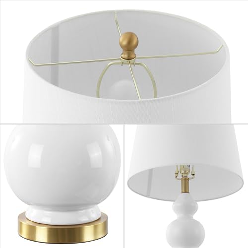 JONATHAN Y Bowen 27.5" Ceramic Triple Gourd Table Lamp, White/Brass Gold