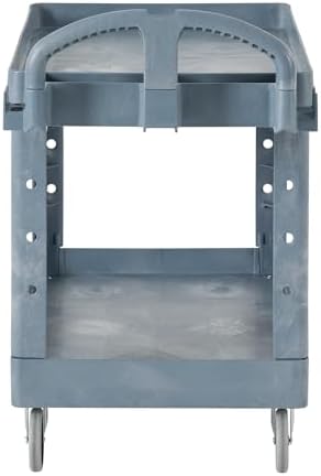 Rubbermaid Commercial Products BRUTE Heavy Duty 2-Shelf Utility/Service Cart, Medium, Lipped Shelves, Ergonomic Handle, 500 lbs. Capacity, Gray, for Warehouse/Garage/Cleaning/Maintenance/Stadiums