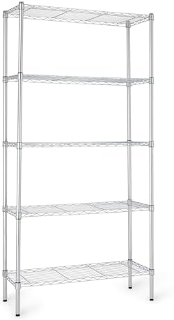 Amazon Basics 5-Shelf Adjustable Heavy Duty Steel Wire Rack, Space Saving Storage Shelving Organizer for Kitchen, Garage, No-Tool Assembly, 350 lbs Weight Capacity, 36" x 14" x 72", Chrome