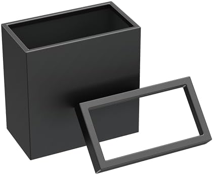 Gatco Small Bathroom Trash Can with Lid, Rectangle 3 Gallon Stainless Steel Wastebasket, Under Sink, Matte Black, for Bathroom, Bedroom, Office (1918)