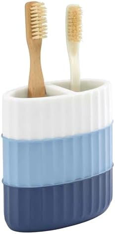 IZOD - Toothbrush Holder, Resin Countertop Bathroom Accessories, Dorm Room Essentials, Striped Bathroom Decor (Clubhouse Collection, Blue)