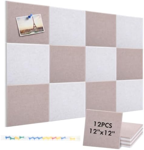 Tranqun 12 Pack Large Cork Board Alternative 48" x 36" Felt Bulletin Board Sound Absorbing Pin Boards for Walls with Adhesive Tabs Pushpins for Home Office Classroom Decor Photo Display