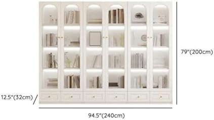 4-Tier Wood Barrister Bookcase with Multiple Drawers & Shelves Bookcase Bookshelf Integrated Home Living Room Study Cabinet Modern Display Cabinet Shelf White 94" L x 13" W x 79" H