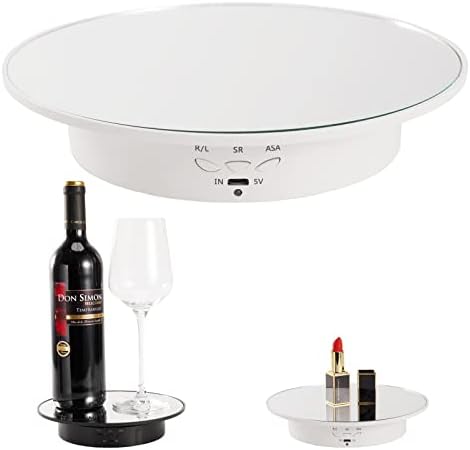7.87'' Rotating Display Stand Motorized Rotating Display Stand, 22 lbs Load Rotating Platform with Mirror Cover, Rotating Stand with USB Charging Port, for Jewelry Photography Products 3D Model Cake