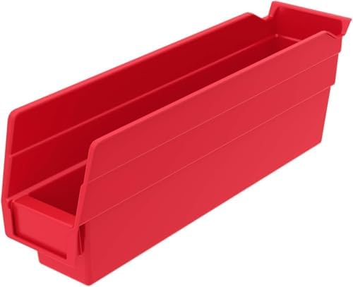 Akro-Mils 30110 Heavy Duty Plastic Shelf Bins, 12" x 3" x 4", Red, 24-Pack