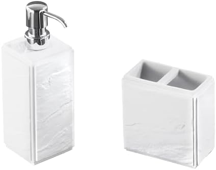 Nicole Miller - Accessory Set, 2-Piece Resin Lotion Pump & Toothbrush Holder, Modern Bathroom Decor, Dorm Room Essentials (Zen Collection, White)