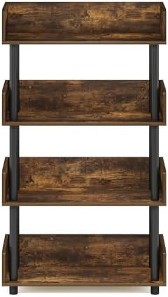Furinno Turn-N-Tube 4-Tier Rustic Brown Storage Shelves with Side Panels, Book Shelf, Display Shelf, for Organization and Storage, Living Room, Home Office, Amber Oak
