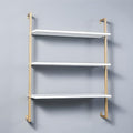 Contemporary Wall Unit Bookcase Metal Frame Pine Wood Shelf Bookshelf Wall-Mounted Bookshelf Wrought Iron Bag Rack Multi-Layer Clothing Store Decoration White Gold 23.6" L x 9.8" W x 42.5" H