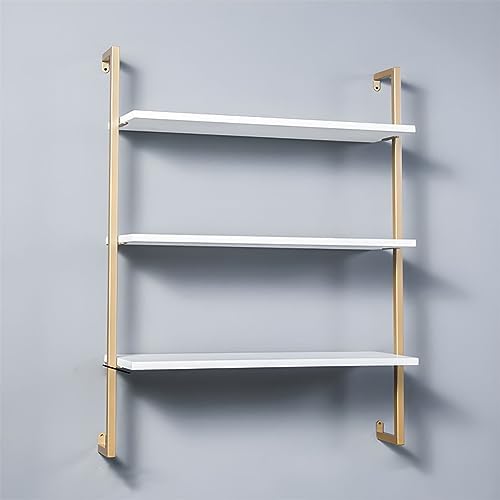 Contemporary Wall Unit Bookcase Metal Frame Pine Wood Shelf Bookshelf Wall-Mounted Bookshelf Wrought Iron Bag Rack Multi-Layer Clothing Store Decoration White Gold 23.6" L x 9.8" W x 42.5" H