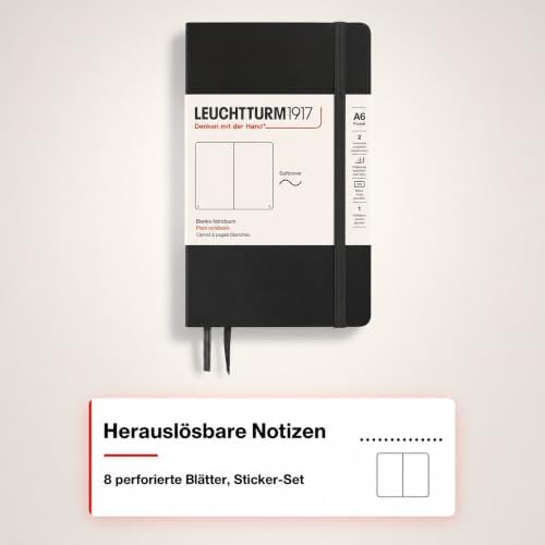 LEUCHTTURM1917 - Notebook Softcover Pocket A6-123 Numbered Pages for Writing and Journaling (Plain, Black)