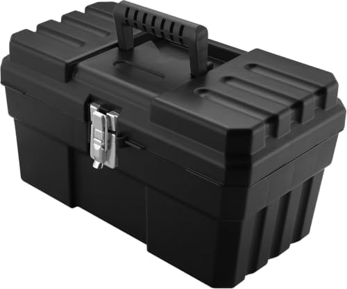 Akro-Mils 14" Plastic Toolbox with Removable Tray,Steel Latch & Padlock Eye,Industrial-Grade Tool Box for Tools,Crafts,First Aid & Hobby Supplies, 14"x8"x8",Made in USA, Black (09514) (Pack of 6)