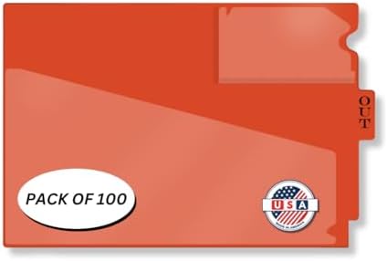 Doctor Stuff - Center Tab Vinyl Out Guides, Diagonal Cut Front Pocket, Top Charge Out Slip Pocket, Plastic File Folder, Letter Size 9" x 13-1/4", Orange, 100/Box