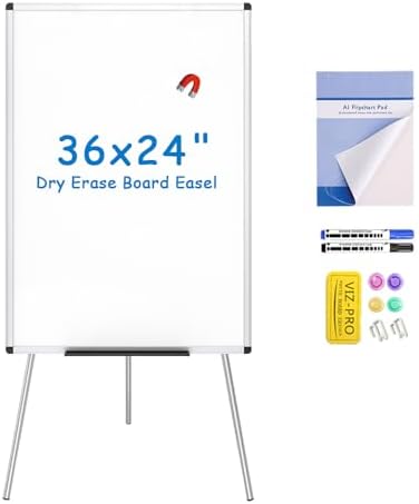 VIZ-PRO Magnetic Whiteboard Easel, 36 x 24 Inches, Portable Dry Erase Board