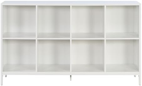 OSP Home Furnishings Ace Contemporary Modern Storage Bookcase with Shelves, 2- Shelves, 8 Cubes, White Finish