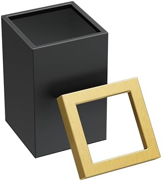 Gatco Small Bathroom Trash Can With Lid, Square 3 Gallon Stainless Steel Wastebasket, Under Sink, Matte Black And Brushed Brass, For Bathroom, Bedroom, Office (1934)