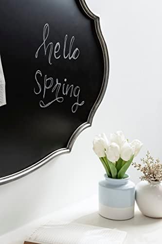 Kate and Laurel Leanna Decorative Scalloped Metal Chalkboard, 24 x 36, Silver, Framed Rounded Oval Vintage Chalkboard for Unique Display, Organization, and Decor