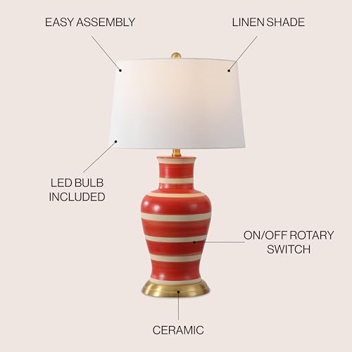 JONATHAN Y Julian Classic Ceramic Urn Metal LED Table Lamp 29", Red/Beige