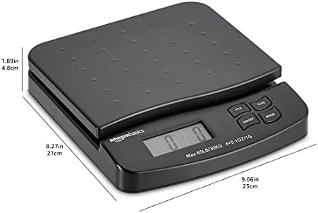 Amazon Basics Digital Postal Shipping Scale with Tare Function, AC Adapter, 65 lb Capacity, 0.1 oz Readability, LCD Display, Black
