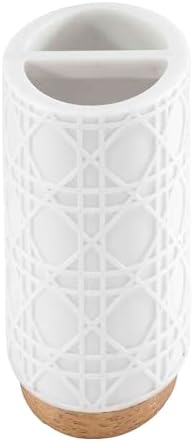 Nicole Miller - Tumbler, Durable Resin Countertop Accessories with Faux-Wood Base, Modern Bathroom Decor, Dorm Room Essentials (Lena Collection, White)
