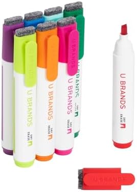 U Brands Dry Erase Markers Chisel Tip Set, 8 Pack, Assorted Colors, Whiteboard Pens with Chisel Point and Built In Eraser Caps, Low Odor Ink, Dry Erase Markers For Classroom, Office, Or Home