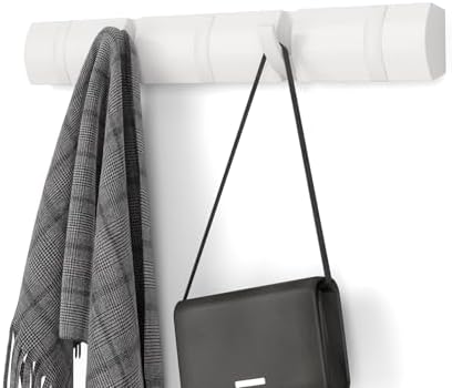 Umbra Flip Coat Rack, Wall Mounted 5-Hook Space Saving, White