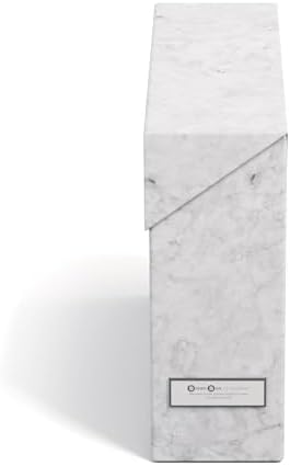Bigso Lovisa Fiberboard Label Frame 12 File Storage Box - Paperwork Storage Box with Metal Label Holder - Durable Document Organizer with Flip Top Lid - 3.7in x 13in x 9.4 in - Marble