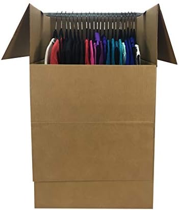 Amazon Basics Strong Cardboard Wardrobe Moving Boxes with Hanging Bar, Handles for Packing Clothes, 24" x 24" x 40", Brown, 6-Pack
