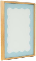 Kate and Laurel Framed Glass Dry Erase Art Parisien Blue Wavy Border Whiteboard for Wall by The Creative Bunch Studio, 18 x 24, Blake Natural Frame, Modern Contemporary, Dry Erase Art for Wall Decor