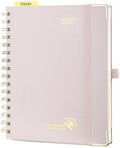 POPRUN 2027 Planner Daily Weekly and Monthly Calendar with Hourly Schedule(Medium Size 8.5'' x 6.25'' Wire-Bound Hard Cover) - Agenda 2027 (Jan.2027-Dec.2027), Monthly Tabs - Light Pink