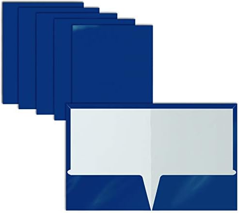 Better Office Products 2 Pocket Glossy Laminated Blue Paper Folders, Letter Size, Blue Paper Portfolios, Box of 25