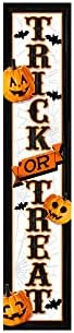 Spoontiques - Trick or Treat - Halloween - Welcome Porch Sign - Decorative Home Décor Wooden Signs - Rustic Outdoor Decoration - Durable and Weatherproof - Entryway Decoration - 8” x 40”