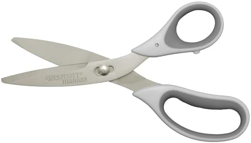 Westcott 8.5" Power Pivot Titanium Bonded Soft Handle High-Leverage Crafting and Fabric Scissors, White