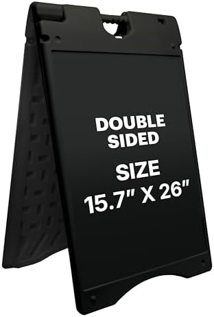 Jumbl A-Frame Signboard 15.7” x 26” Display Surface – Small Outdoor Sandwich Board w/Weather Resistant PVC Sign Protector & Sand Fill Holes – Dual Signage Stand for Storefront Sidewalk Curb (Black)