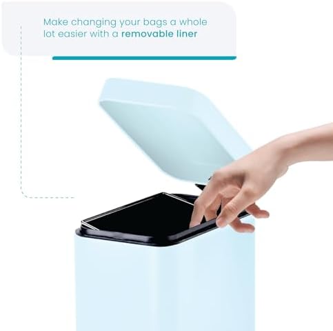 Home Zone Living 1.3 Gallon Small Bathroom Trash Can with Lid and Step Pedal, Stainless Steel Wastebasket with Slim Design for Home and Office, Powder Blue, 5 Liters