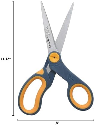 Westcott 8-Inch Non-Stick Titanium Scissors For Office and Home - Glide Adjust Technology - Grey/Yellow Craft, Fabric Scissors - 3 Pack