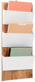 Mind Reader 3-Tier Wall-Mounted File Organizer, Wood and Metal Vertical Rack for Mail, Magazines, and Documents, Metal, Wood, White