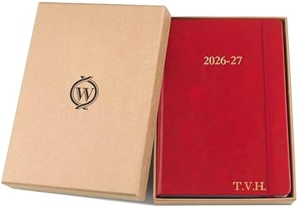 Wykeham's Executive 2026-27 Daily Journal Planner – Customization Available – Mid-Year Academic Diary – July 2026 to June 2027 (Personalized Crimson, 8.5"×5.5")