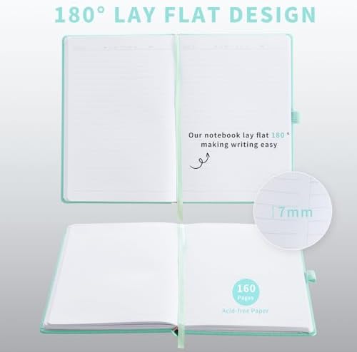 Heture Hardcover Notebooks, A5 Lined Journals Notebook for Writing 160 Pages, 8.2 x 5.5 inch, Classic Ruled Notebooks for College/Work/Travel (Green, 1 Pack)