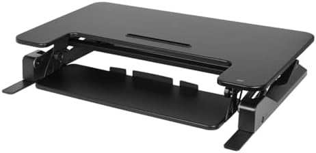 Monoprice Height‑Adjustable Gas Spring Dual Handle Sit‑Stand 36-inch Workstation Desk Converter with Keyboard Tray, High Strength Steel Frame, Waterproof Surface