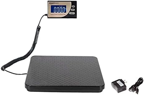 Amazon Basics Digital Postal Scale with Tare Function, Heavy Duty, Aluminium Platform, 440 lb Capacity, Digital Shipping, Portable, Black, 440 lb (Pack of 5)