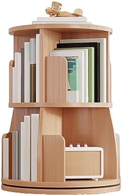 GAMAK Rotating Bookshelf Tower for Kids 360 Display 2-4 Tier Floor Standing Bookcase Revolving Bookcase Tower Small Corner Bookshelf for Small Space (Color : Wood, Size : Round_Two)