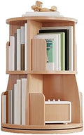 GAMAK Rotating Bookshelf Tower for Kids 360 Display 2-4 Tier Floor Standing Bookcase Revolving Bookcase Tower Small Corner Bookshelf for Small Space (Color : Wood, Size : Round_Two)