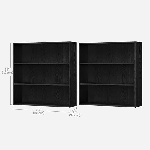 VASAGLE Set of 2 3-Tier Bookshelves, Adjustable Storage Shelves