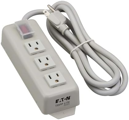 Eaton Tripp Lite Series 3 Outlet Heavy Duty Power Strip, Metal, Under Desk & Wall Mount Option, 6ft Extension Cord, On/Off Switch Cover, Industrial Garage Shop Work Bench Applications (TLM306NC)